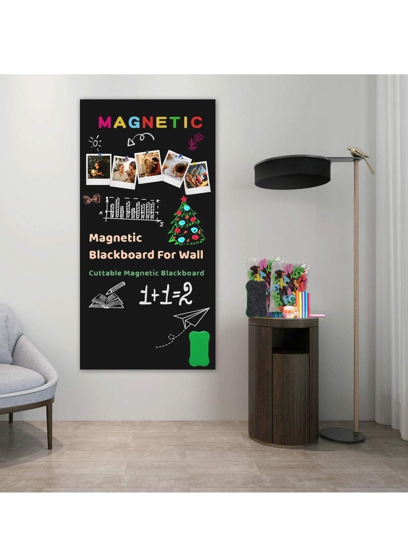 TRASSLE Magnetic Black Chalkboard Wall Sticker,Contact Paper for Wall, Self Adhesive Erasable and Waterproof Wall Chalk Board Sticker Wallpaper,Blackboard Paper for Kids Toddlers Playroom  - Image 1