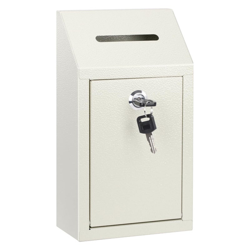 KYODOLED Money Cash Drop Box with Lock, Metal Donation and Suggestion Box with Slot Wall Mounted for Farm or Office, Home, Outdoor, White, 10.24 x 5.7 x 2.95 Inch - Image 1