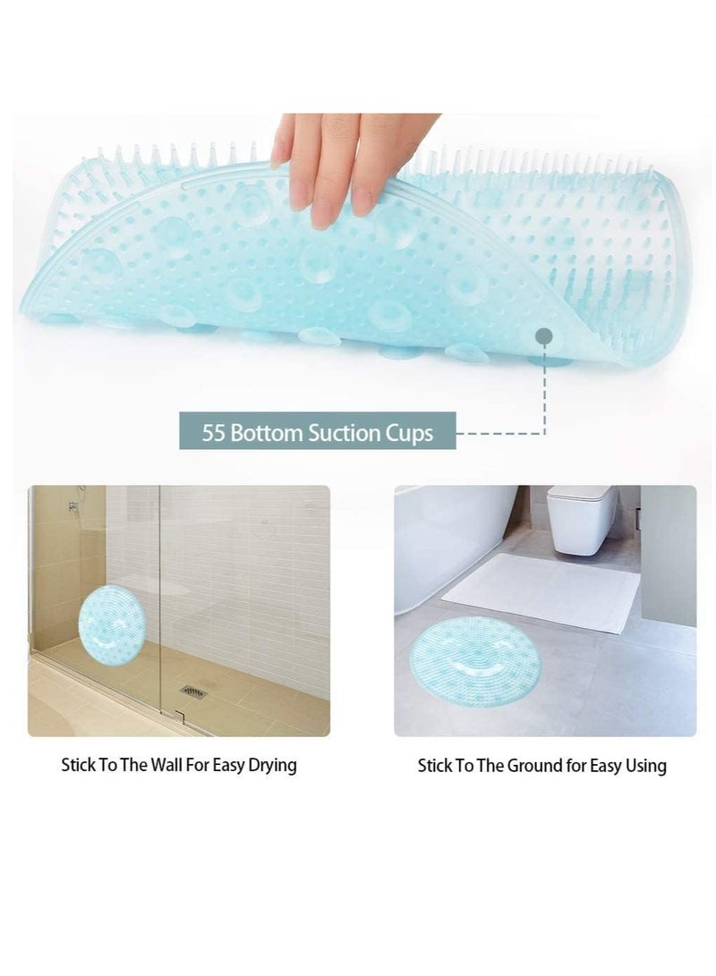 Silicone Shower Massage Brush Silicone Suction Non Slip Bath Brush Back Massage Foot Wash Dead Skin Cleaning (Blue) - Image 2