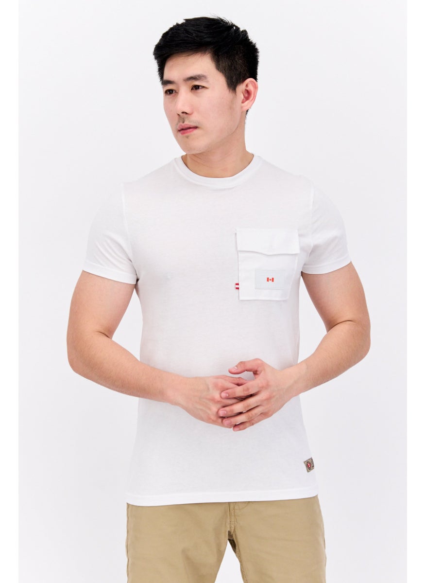 Canadian Peak Men Crew Neck Short Sleeves Brand Logo T-Shirt, White  - Image 1