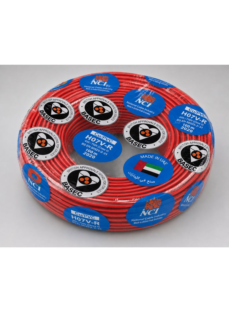 NCI سلك كهربائي NCI مقاس 2.5 مم × 1 كور نحاس معزول PVC جهد 750 فولت (H07V-R) بطول 92 متر (100 ياردة) - سلك تمديدات كهربائية للمباني - لون أحمر - الإمارات - Image 1