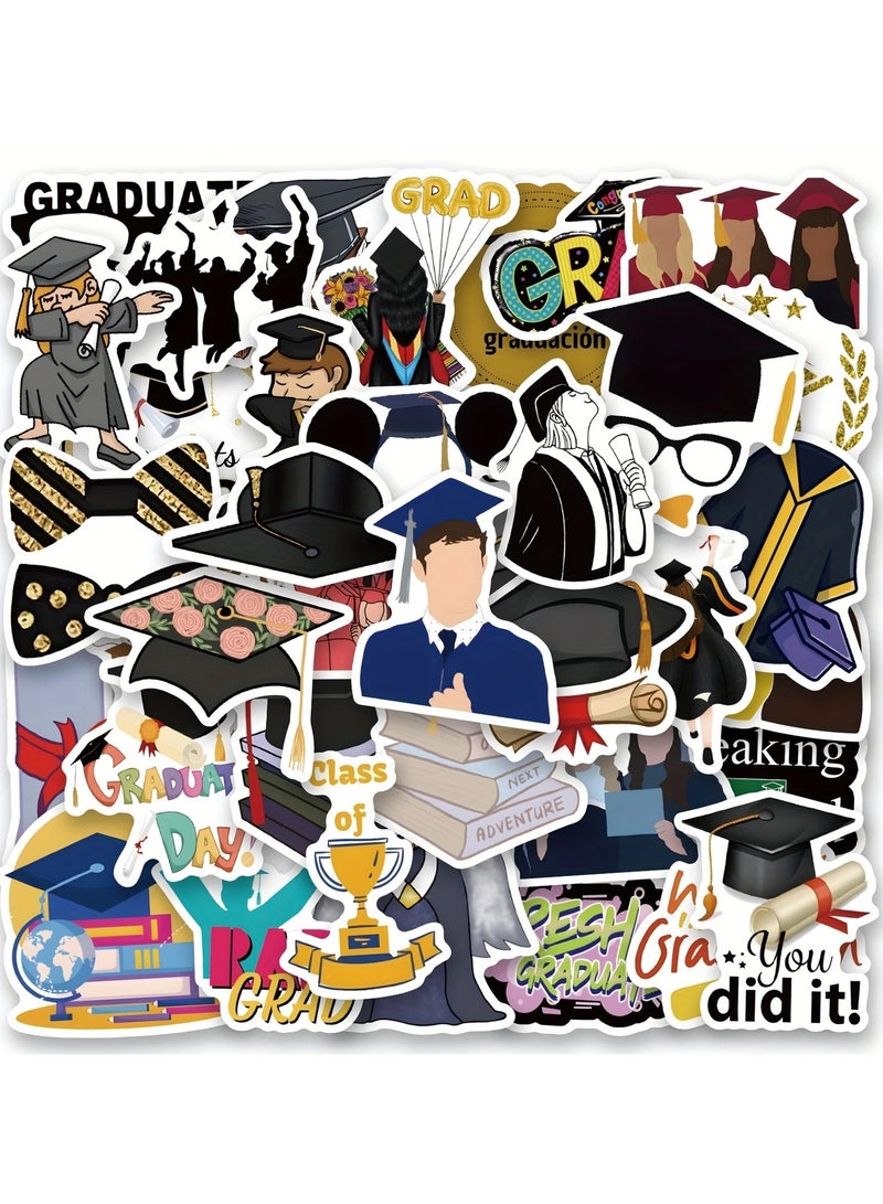 clooudiss Graduation Waterproof Stickers – 54 Fun Vinyl Cartoon Decals for Laptop, Notebook, Phone & More - Image 1