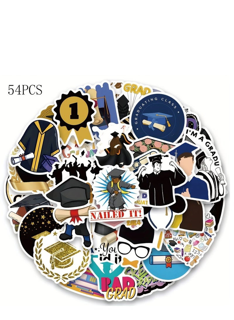 clooudiss Graduation Waterproof Stickers – 54 Fun Vinyl Cartoon Decals for Laptop, Notebook, Phone & More - Image 2