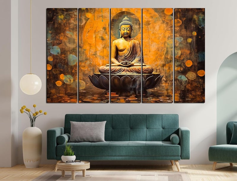 CN RETAILS Buddha Sitting Wall Paintings for Living Room Big Size Framed Wall Paintings for Home Decoration Set of 5 Frames 48x30 ss06_04 - Image 1