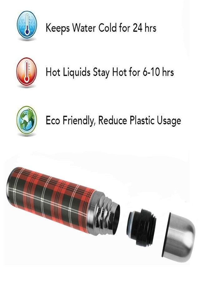 Pfrewn Red Black Plaid Vacuum Thermos Christmas Tartan Check Insulated Water Bottle Stainless Steel Double Wall Flask Bottles, Sports Coffee Travel Mug Cup Genuine Leather Cover BPA Free 17 Oz - Image 4