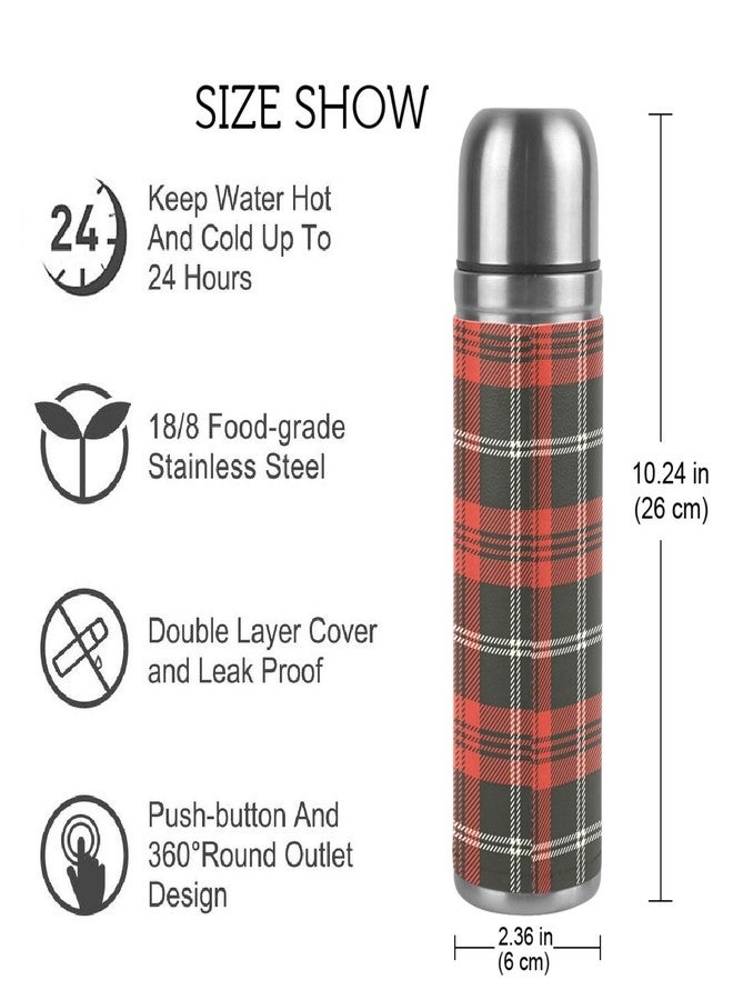 Pfrewn Red Black Plaid Vacuum Thermos Christmas Tartan Check Insulated Water Bottle Stainless Steel Double Wall Flask Bottles, Sports Coffee Travel Mug Cup Genuine Leather Cover BPA Free 17 Oz - Image 2