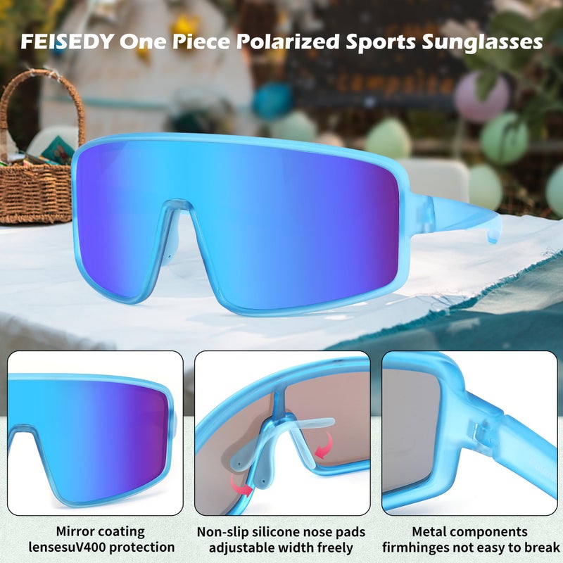 FEISEDY Sports Sunglasses, Polarized Oversized Shield for Women Men Youth, Baseball Cycling Running Outdoor Visor B2988 - Image 5