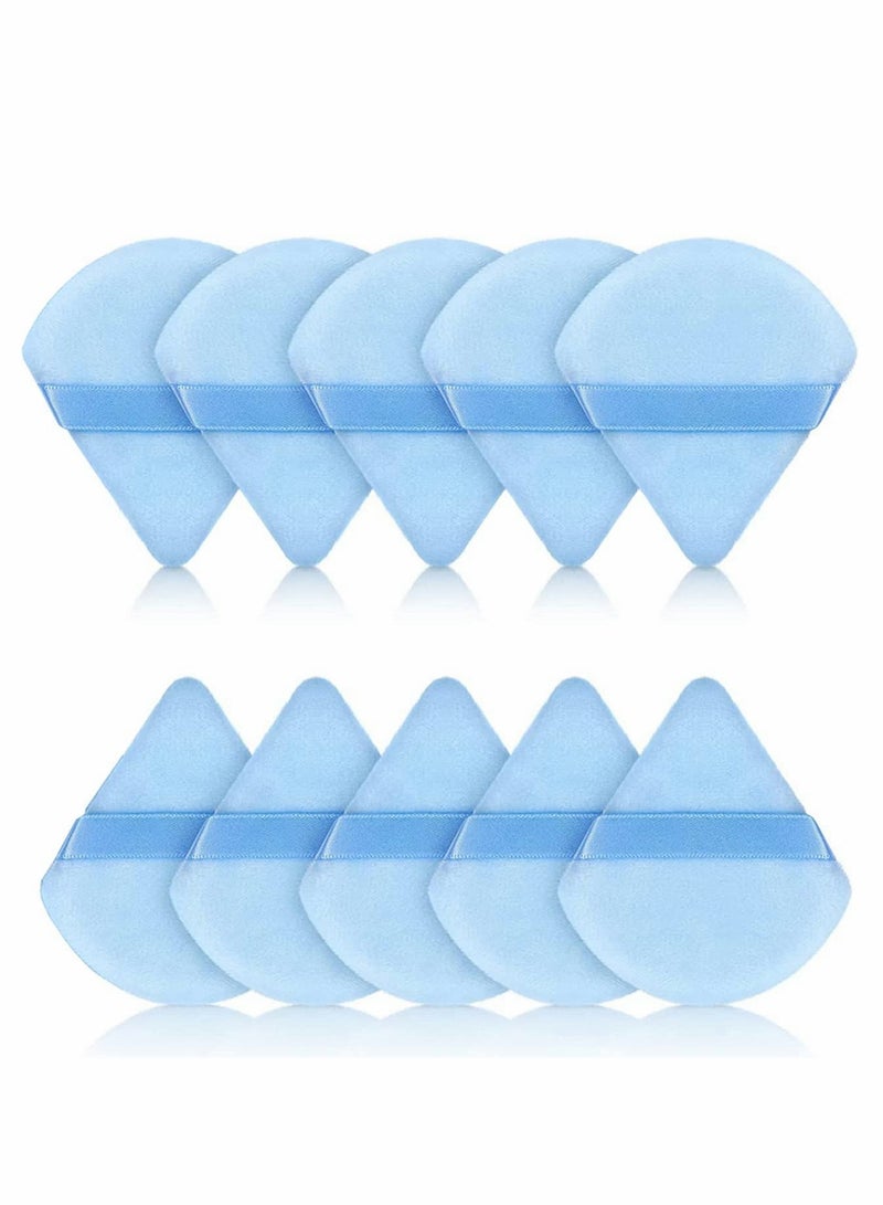 10 Soft Makeup Powder Puffs for Loose and Mineral Powder with Strap for Contouring and Under Eye Application in Blue - Image 1