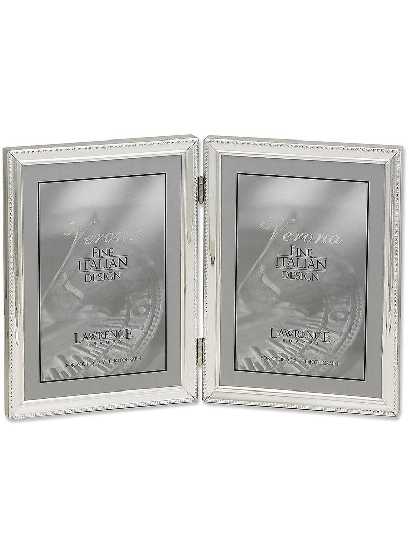 Lawrence Frames Lawrence Frames Verona Collection 5 x 7Inch Metal Silver Hinged Double Picture Frame with Beads 11657D 