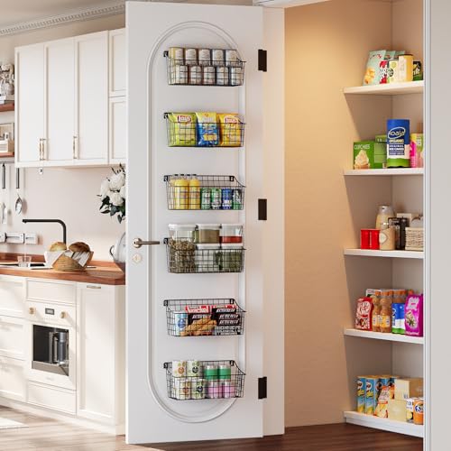 Sonyabecca 6 Pack Hanging Wall Basket for Organizing, Large Wire Basket for Storage Pantry with 5 S Hook+6 Adhesive Hook, Wall Mounted Shelf for Kitchen Bathroom - Image 5