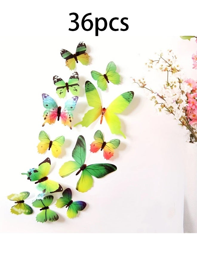 زيمي 36 قطعة من ملصقات الحائط ذاتية اللصق ثلاثية الأبعاد على شكل فراشة، ديكور إبداعي للغرف، ملصق ديكور غرفة النوم وغرفة المعيشة، ديكور المنزل (أخضر) - Image 1