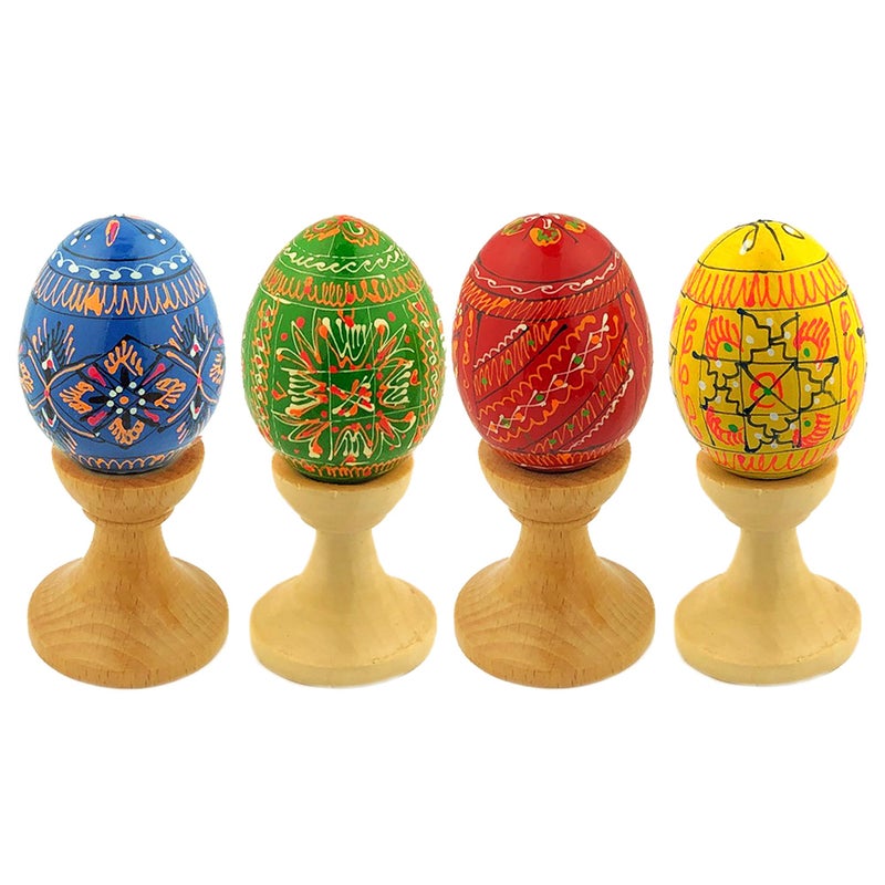 Religious Gifts Religious Gifts 4 Ukrainian Wooden Hand Painted Easter Eggs Pysanky on Stands 3 12 Inch 
