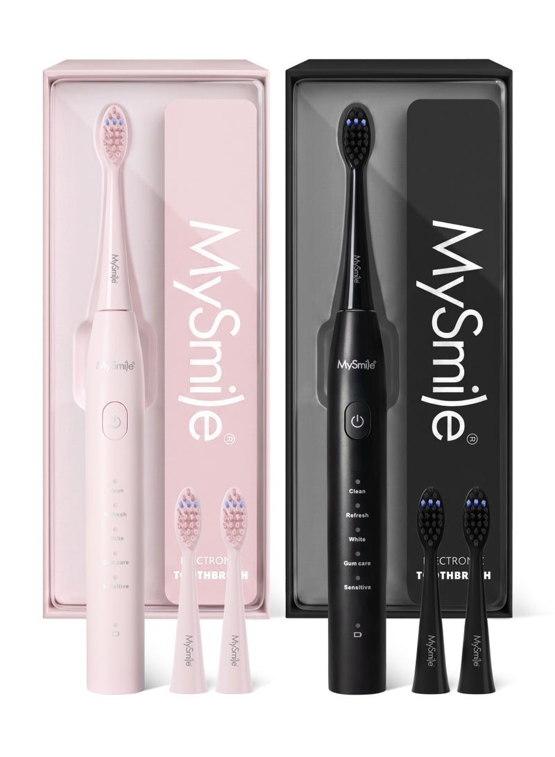 ماي سمايل فرشاة أسنان كهربائية MySmile DY156 للبالغين، فرشاة أسنان بطارية صوتية قابلة لإعادة الشحن، محمولة، مع 3 رؤوس فرشاة، مؤقت ذكي لمدة دقيقتين، 5 أوضاع، 45000 مرة في الدقيقة، شحنة واحدة تدوم 60 يومًا (أسود، M) و مجموعة فرشاة أسنان كهربائية MySmile DY156 للبالغين، فرشاة أسنان بطارية صوتية قابلة لإعادة الشحن، محمولة، مع 3 رؤوس فرشاة، مؤقت ذكي لمدة دقيقتين، 5 أوضاع، 45000 مرة في الدقيقة، شحنة واحدة تدوم 60 يومًا (وردي، M) - Image 1