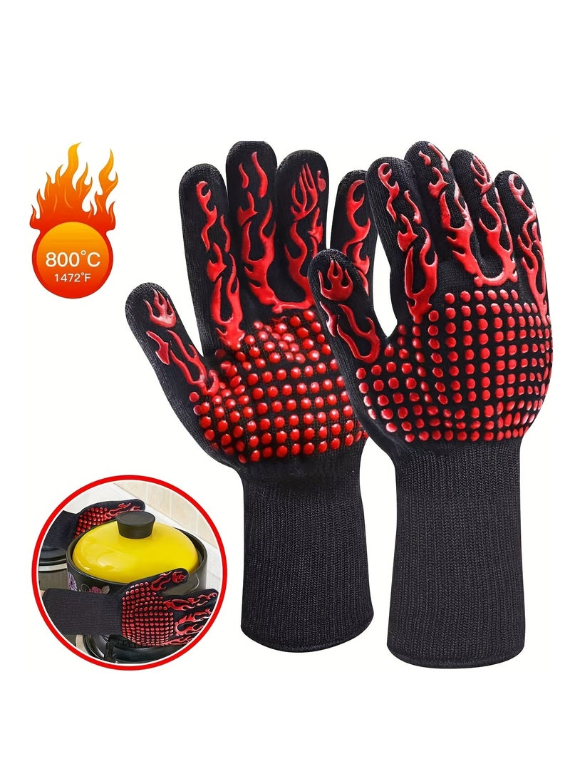 Generic One pair of High Temperature Resistant Gloves, Fire-resistant And Flame-retardant, Microwave Oven, Insulated Baking, Silicone Anti Slip Barbecue Gloves, BBQ Supplies ﻿  - Image 1