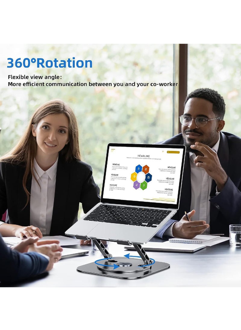 Rock Pow - Laptop Stand Adjustable Computer Stand Ergonomic Laptop Riser with 360° Rotating Base Notebook Stand Compatible with All 10-17” Laptops - Image 1