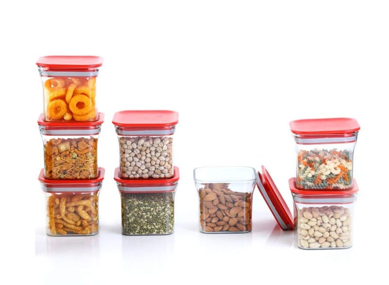 MACHAK Plastic Unbreakable Air Tight Food Storage Jar Kitchen Container Set, 600ml (Red, 8 Pcs) - Image 3