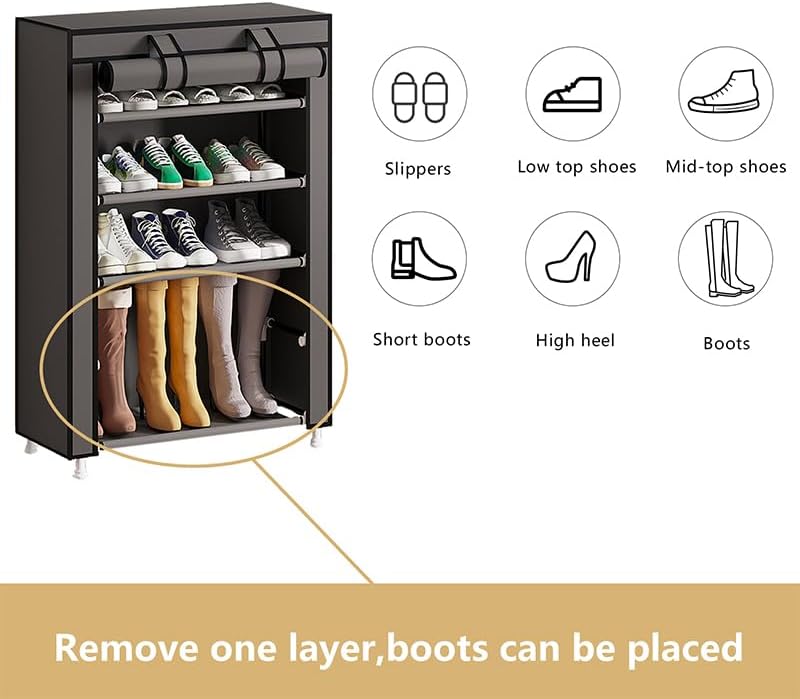 Calmootey 5 Tier Shoe Rack Organizer,Portable Shoe Shelf with Nonwoven Fabric Cover for Closet Hallway,Bedroom,Entryway,Grey - Image 2