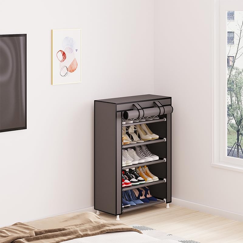Calmootey 5 Tier Shoe Rack Organizer,Portable Shoe Shelf with Nonwoven Fabric Cover for Closet Hallway,Bedroom,Entryway,Grey - Image 3