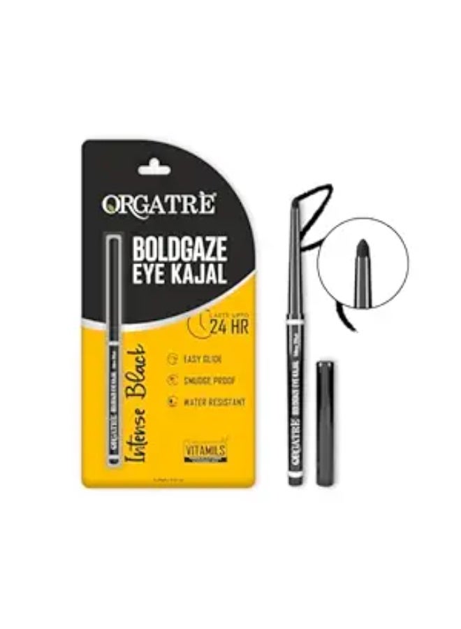 Orgatre Boldgaze Eye Kajal | Waterproof, Smudgeproof - 24 Hours Long Stay - Darkest Black- One Swipe Application - Vitamin E, Provitamin B5 and Castor Oil - 0.35Gm, Matte Finish - Image 1