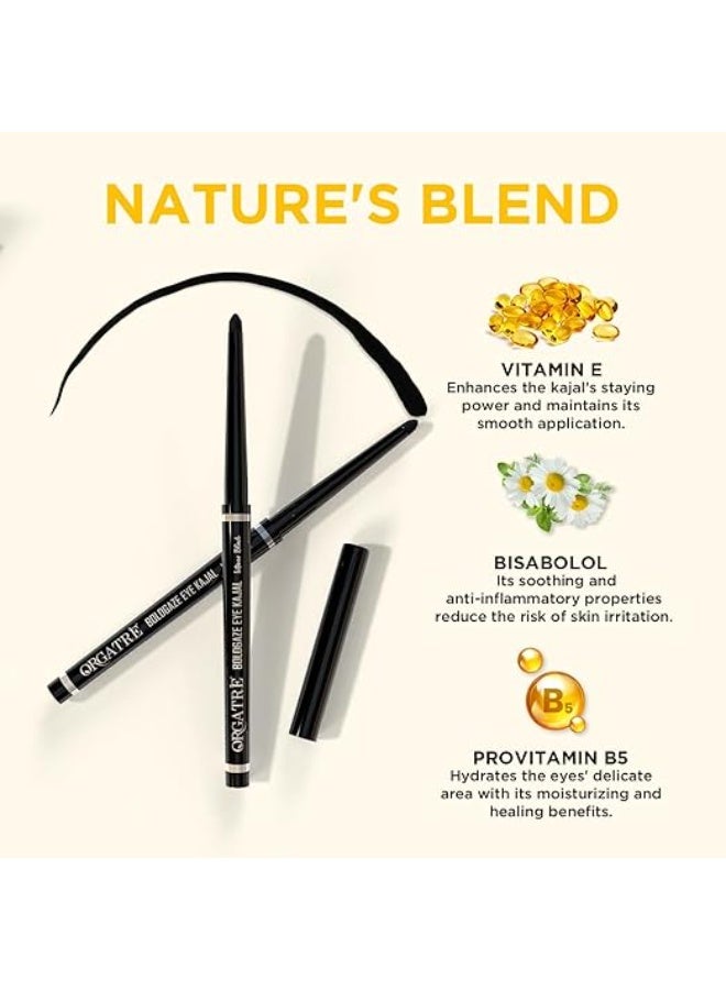 Orgatre Boldgaze Eye Kajal | Waterproof, Smudgeproof - 24 Hours Long Stay - Darkest Black- One Swipe Application - Vitamin E, Provitamin B5 and Castor Oil - 0.35Gm, Matte Finish - Image 2