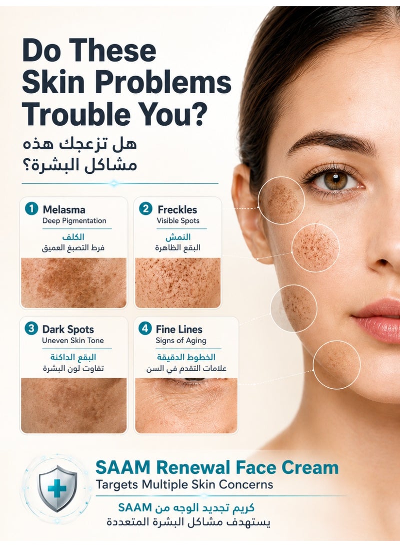 Saam Crafts كريم تجديد الوجه من Saam Crafts الكوري - كريم لإزالة البقع الداكنة وعلاج الكلف والنمش، مضاد للتجاعيد، مناسب لجميع أنواع البشرة، 50 غرام - Image 2