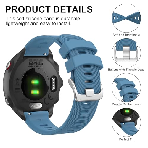 Tobfit 20mm Straps Compatible with Garmin Forerunner 165/165 Music, Forerunner 55/158,245/245 Music, 645/645 Music Band for Women Men, Silicone Strap for Garmin Watch-Light Blue - Image 2