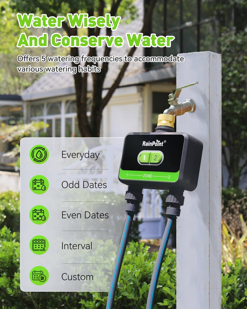 RainPoint WiFi Water Timer for Garden Hose with Brass Inlet, 2-Zone Smart Hose Timer, WiFi Irrigation Controller, Automatic Sprinkler Watering System for Lawns and Yard - Image 4