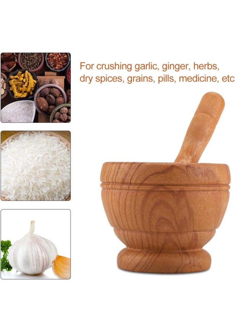 Mortar And Hand Grinder Garlic Masher Pestle Brown  - Image 2