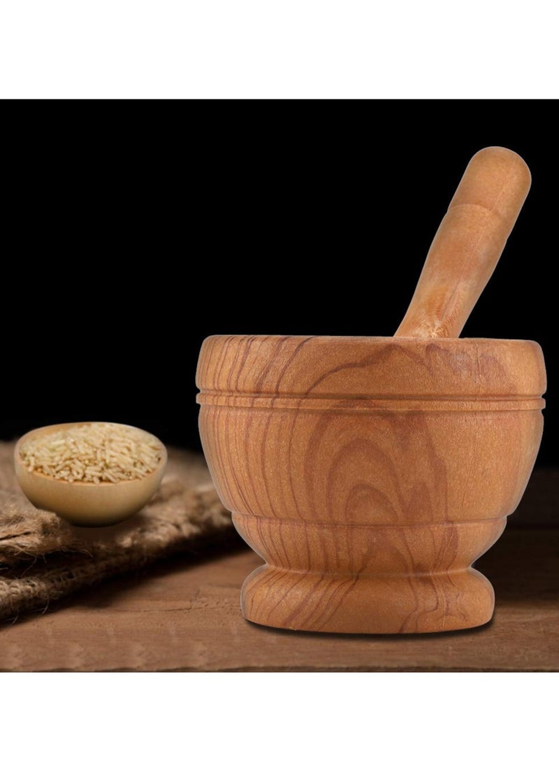 Mortar And Hand Grinder Garlic Masher Pestle Brown  - Image 3