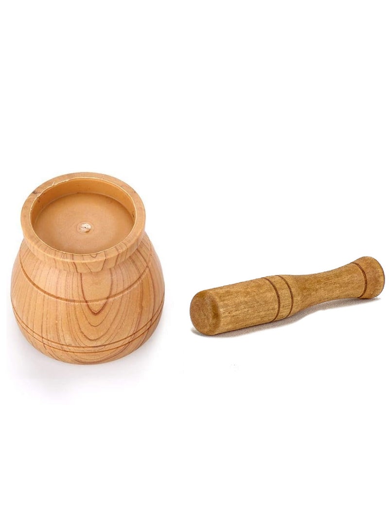 Mortar And Hand Grinder Garlic Masher Pestle Brown  - Image 4