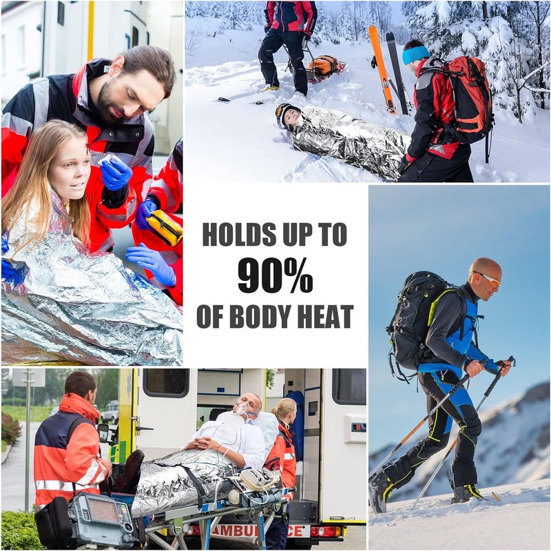 Macarrie 100 حزمة 2 حجم بطانيات حرارية فضية من مايلار للبقاء في الهواء الطلق للتخييم والمشي والإسعافات الأولية للبالغين والأطفال - Image 4