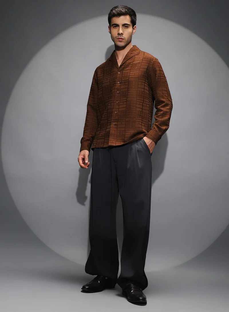CAHOOT  Men's Charcoal Grey Pleated Cuffed Trousers for Men | Best Price UAE