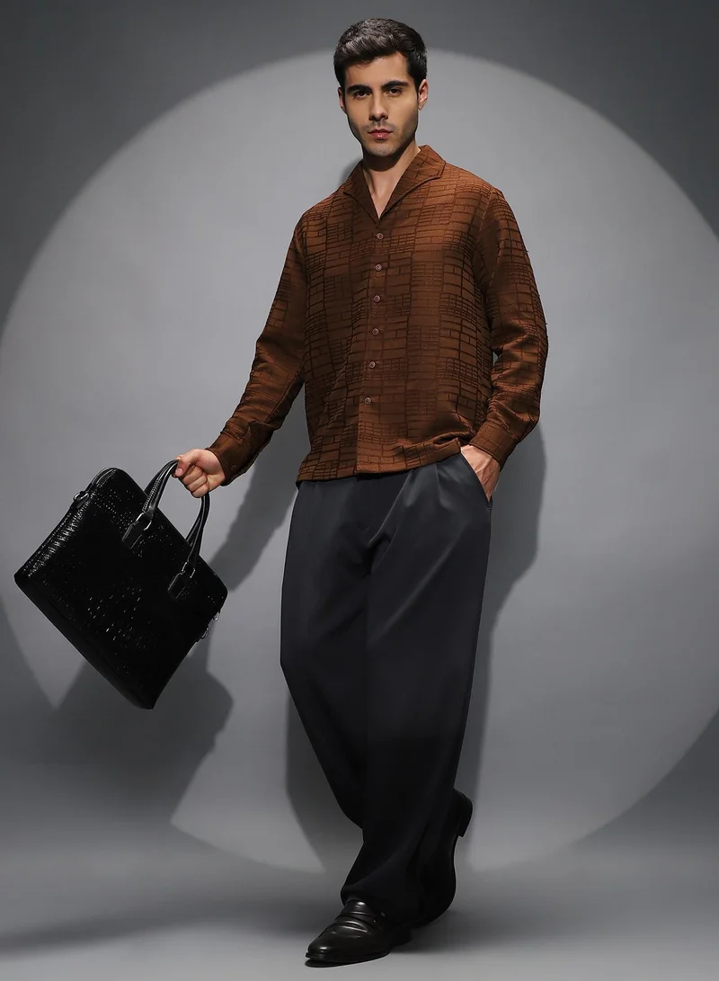 CAHOOT  Men's Charcoal Grey Pleated Cuffed Trousers for Men | Best Price UAE