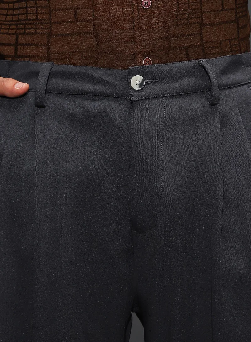 CAHOOT  Men's Charcoal Grey Pleated Cuffed Trousers for Men | Best Price UAE