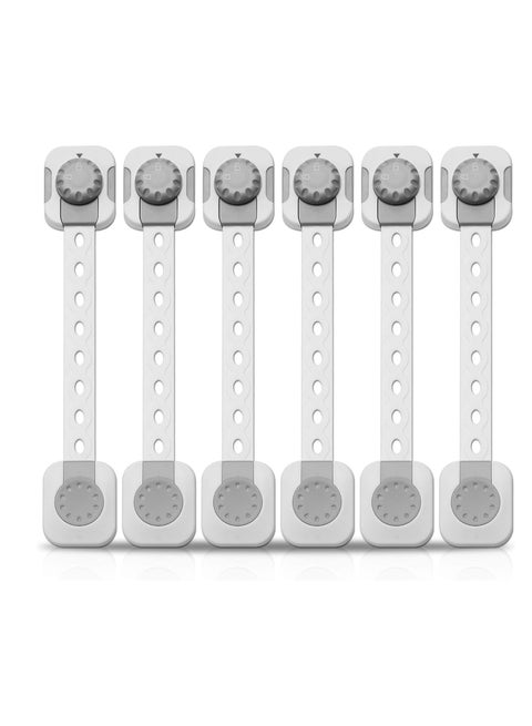 "6-Pack Multi-Functional Baby Safety Locks – Adjustable Double-Button Latches, Anti-Pinch Security System for Cabinets, Drawers, Fridges, and Closets"