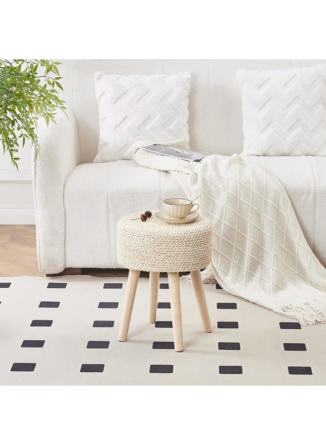Cpintltr Footstool Ottoman Round Natural Seagrass Foot Stool Pouf Ottomans with Solid Wood Legs Hand Weave Footrest Step Stool for Living Room Bedroom Balcony Garden Natural - Image 5