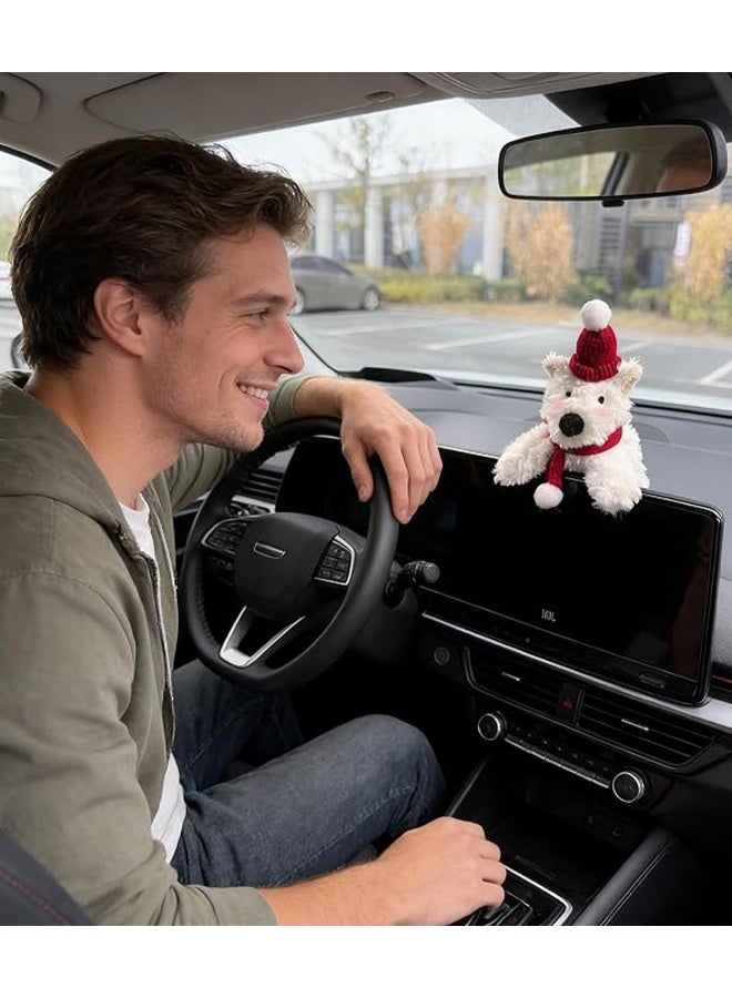 KANGLI 1 PCS Cute Westie Dog Car Decor – Plush Dog with  Hat & Style Cap, Adorable Dashboard Ornament for Car Interior - Image 1