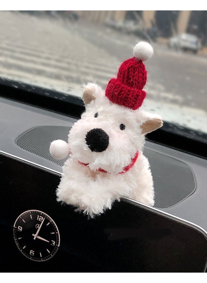 KANGLI 1 PCS Cute Westie Dog Car Decor – Plush Dog with  Hat & Style Cap, Adorable Dashboard Ornament for Car Interior - Image 2