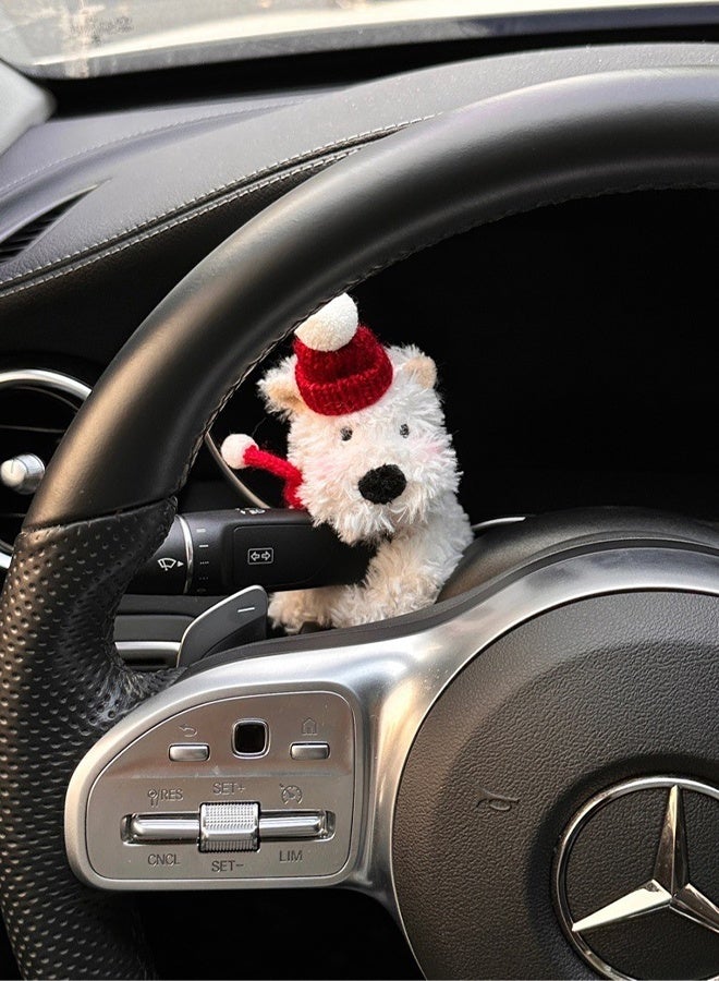 KANGLI 1 PCS Cute Westie Dog Car Decor – Plush Dog with  Hat & Style Cap, Adorable Dashboard Ornament for Car Interior - Image 3