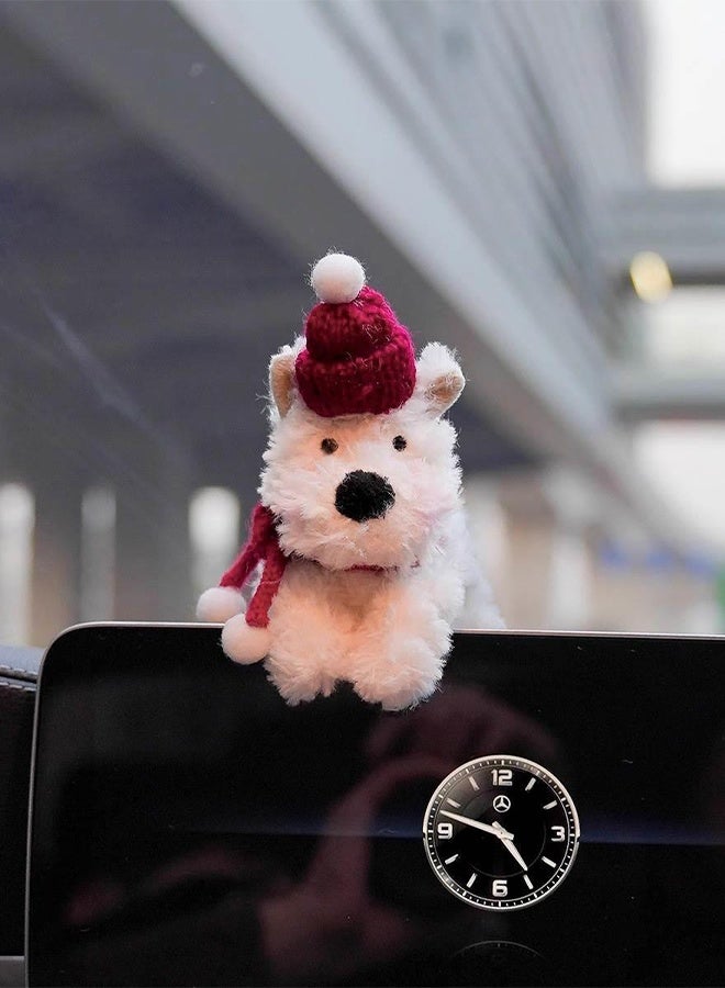 KANGLI 1 PCS Cute Westie Dog Car Decor – Plush Dog with  Hat & Style Cap, Adorable Dashboard Ornament for Car Interior - Image 4