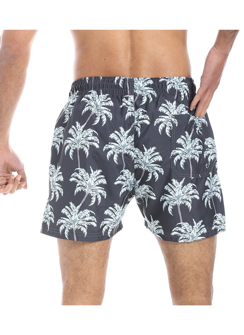 Slash Pockets Elastic Waist Swim Shorts - Shades of Grey