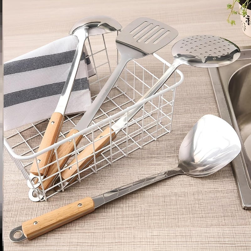 ONICORN Stainless Steel Slotted Turner Shovel Skimmer Soup ladle with Wooden Handle Kitchen Utensil 4 pcs Set Wood Handle - Image 4