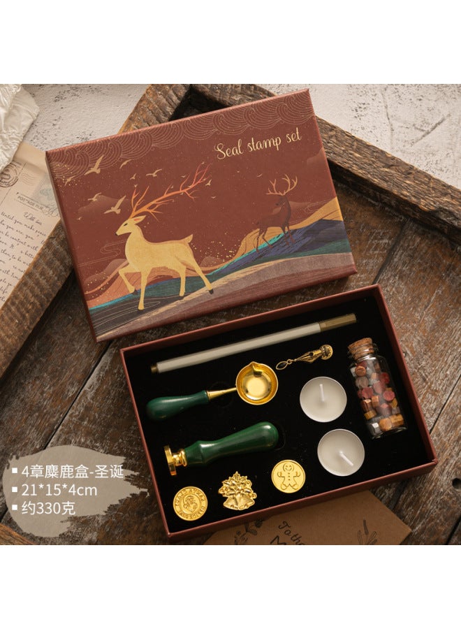 Autonomy Fire Paint Seal Set Vintage Elk Gift Box Fire Paint Oven Seal Small Round Wax Set Wooden Handle Fire Paint Set - Image 1