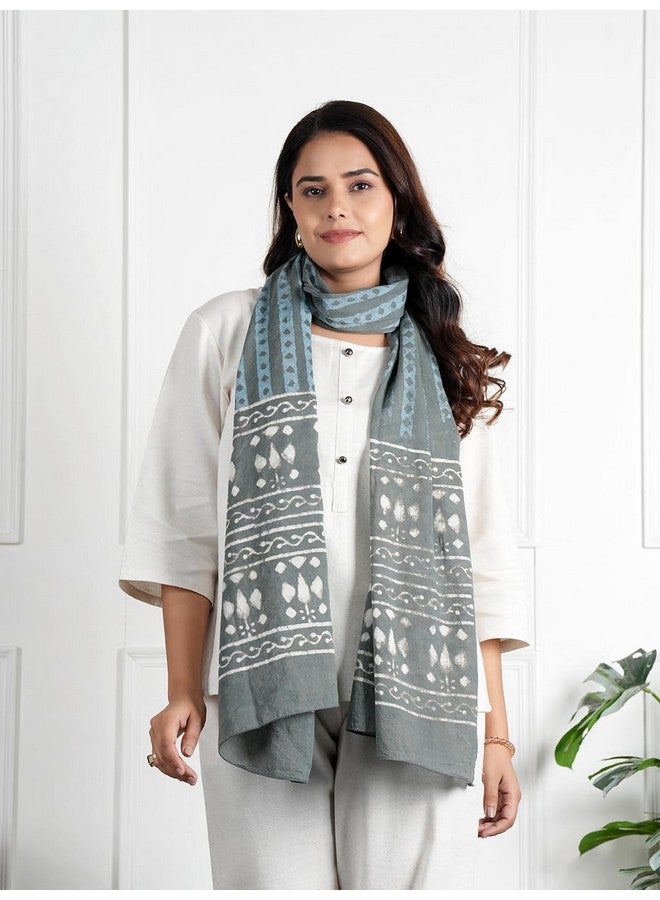 STYLE SHOES Grey Women's Stylish Floral Printed Cotton Scarf/Scarves/Stole For Summers - Image 2