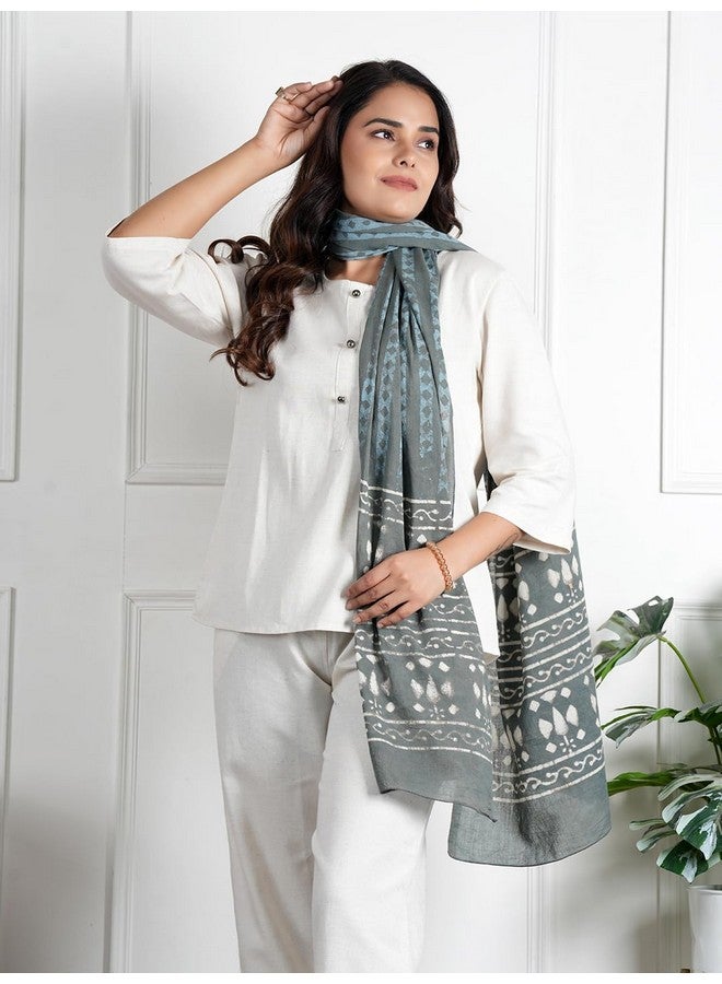 STYLE SHOES Grey Women's Stylish Floral Printed Cotton Scarf/Scarves/Stole For Summers - Image 4