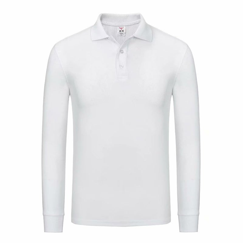Polo Shirt Set Work Clothes Long Sleeve Solid Color Lapel Mens and Womens Paul T-Shirt Making Spring and Autumn Printing Embroidered logo White