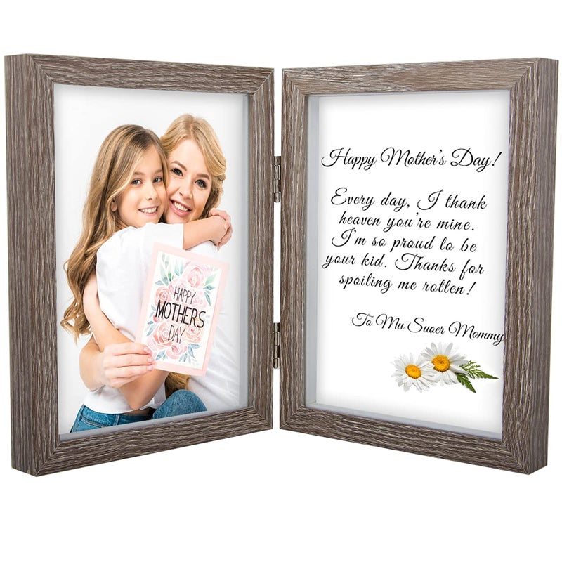 4x6 Picture Frames Double Hinged MDF Wood Grey Shadow Box with Glass Front Stand Vertical on Tabletop