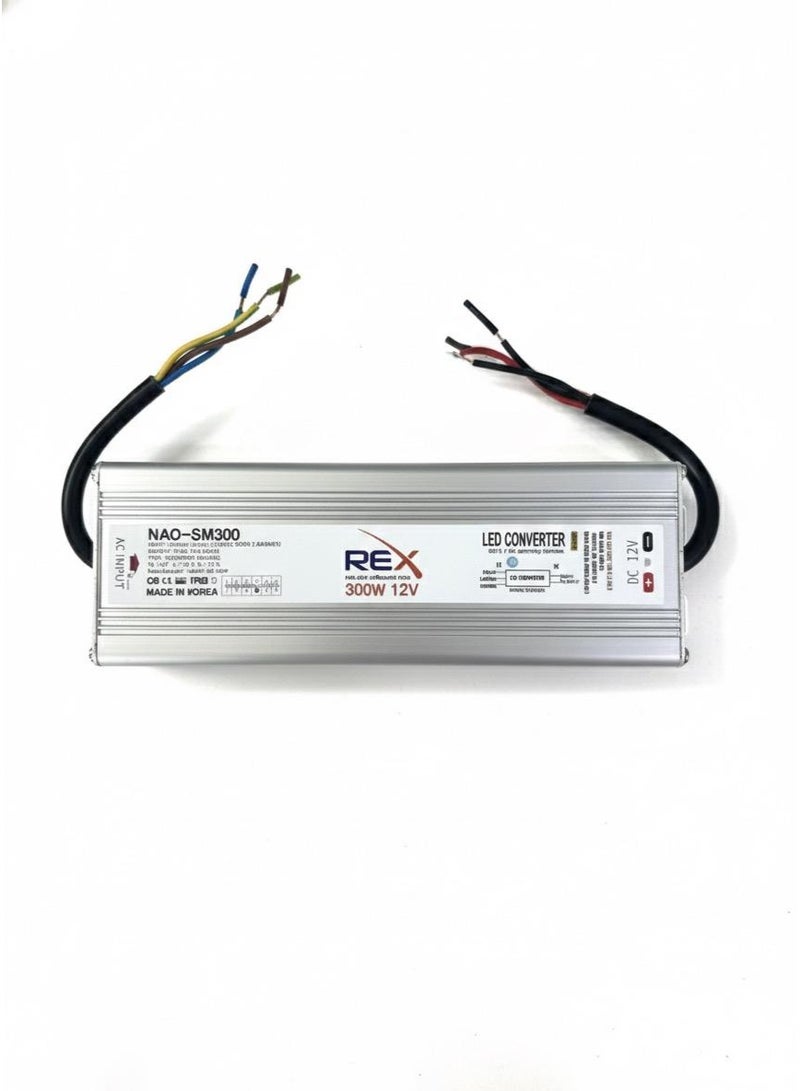 ركس محول / محوّل طاقة LED احترافي 300 واط، 12 فولت تيار مستمر مقاوم للماء (IP68) | عاكس للضوء محول إضاءة عالي الأداء للمشاريع الداخلية والخارجية NAO-SM300