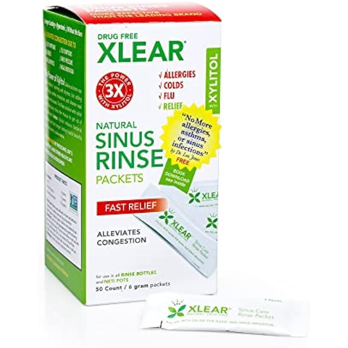 Xlear Natural Sinus Rinse Saline Packets with Xylitol, 50 Count (Pack of 2) | Sinus Care Refill Solution for Dry Nose, Fast Pressure and Congestion Relief, Works with Most Nasal Irrigation Systems - Image 1