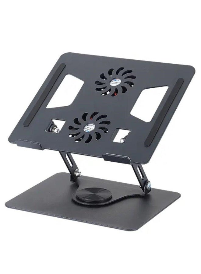 YL-906 Aluminium Tabletop Laptop Stand with Double Fan 360 Degree Rotating Adjustable Ergonomic Foldable Portable Laptop Universal Holder for Notebook, Mac Book, Laptops (25-cm,Black) - Image 1
